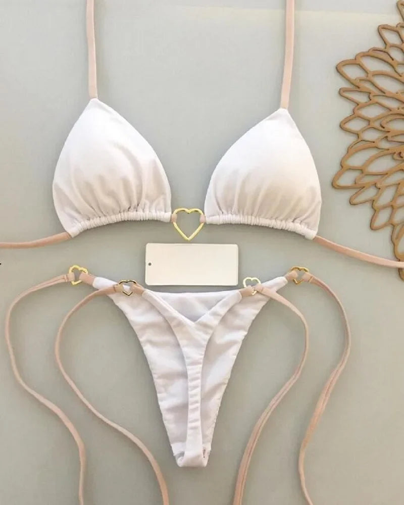 Sexy Halter Bikini Set – Solid Color, Triangle Thong Brazilian Swimsuit, Two-Piece Swimwear