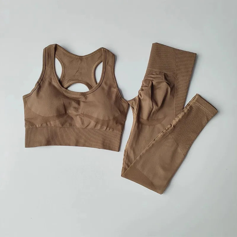 Seamless High Waist Leggings & Sports Bra Set – Women's Yoga, Gym, Workout Tracksuit Outfit