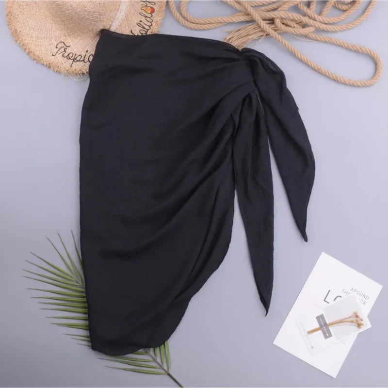 2024 Women's Luxury Bikini Cover-Up – Solid Mini Sarong Skirt, Beach Dress, Oversized Style