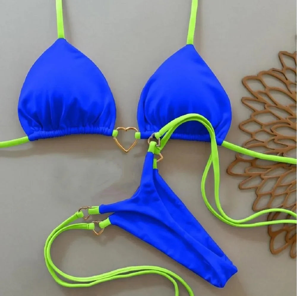 Sexy Halter Bikini Set – Solid Color, Triangle Thong Brazilian Swimsuit, Two-Piece Swimwear