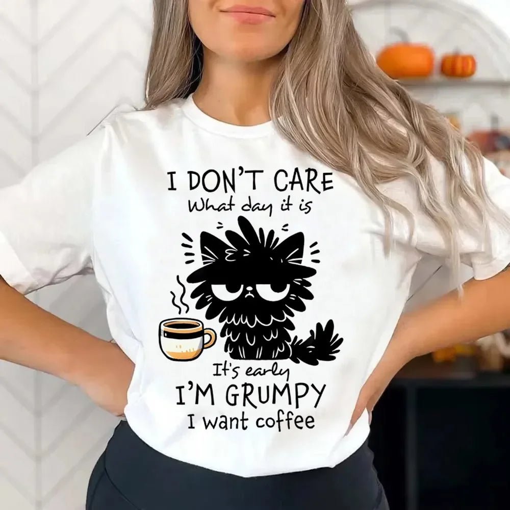 Funny Cat Graphic T-Shirt – Vintage Y2K Korean Aesthetic, Colorful Grunge Tee for Teens