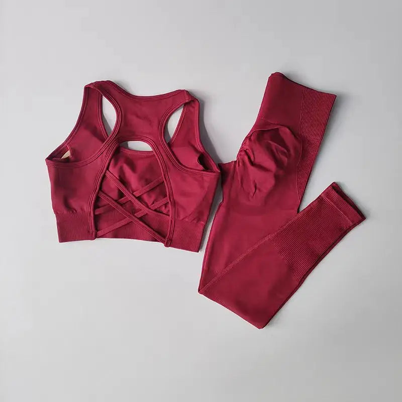 Seamless High Waist Leggings & Sports Bra Set – Women's Yoga, Gym, Workout Tracksuit Outfit
