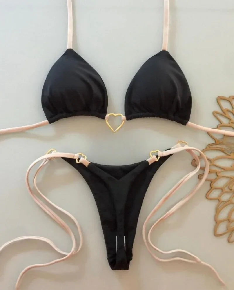 Sexy Halter Bikini Set – Solid Color, Triangle Thong Brazilian Swimsuit, Two-Piece Swimwear