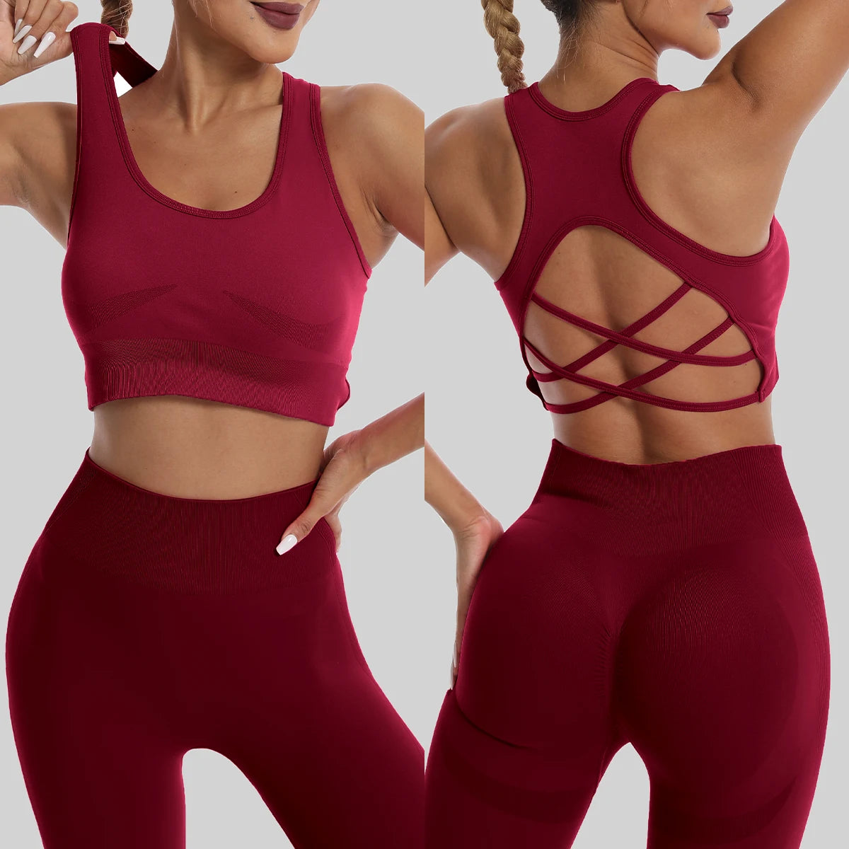 Seamless High Waist Leggings & Sports Bra Set – Women's Yoga, Gym, Workout Tracksuit Outfit