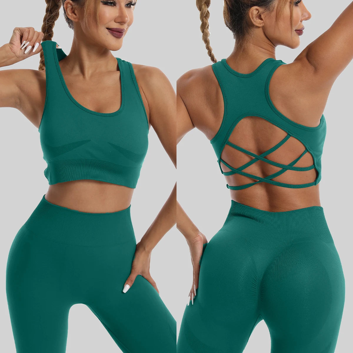 Seamless High Waist Leggings & Sports Bra Set – Women's Yoga, Gym, Workout Tracksuit Outfit
