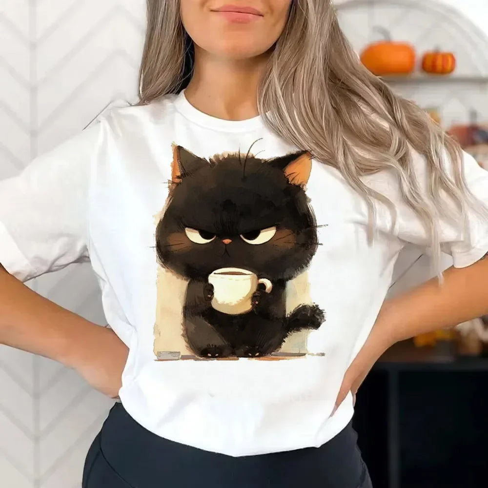 Funny Cat Graphic T-Shirt – Vintage Y2K Korean Aesthetic, Colorful Grunge Tee for Teens