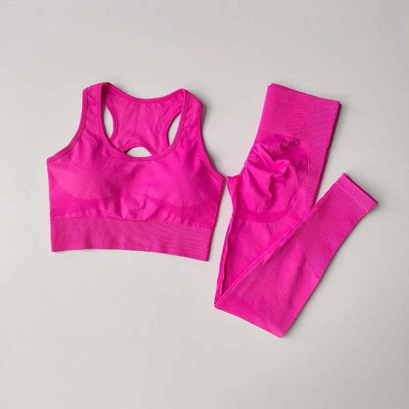 Seamless High Waist Leggings & Sports Bra Set – Women's Yoga, Gym, Workout Tracksuit Outfit