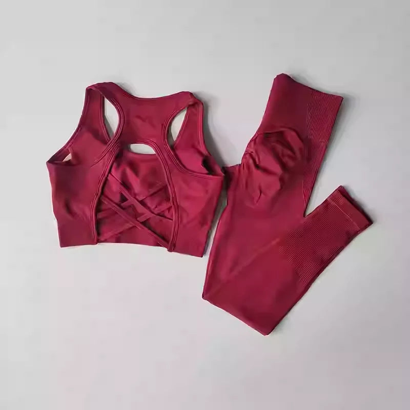 Seamless High Waist Leggings & Sports Bra Set – Women's Yoga, Gym, Workout Tracksuit Outfit