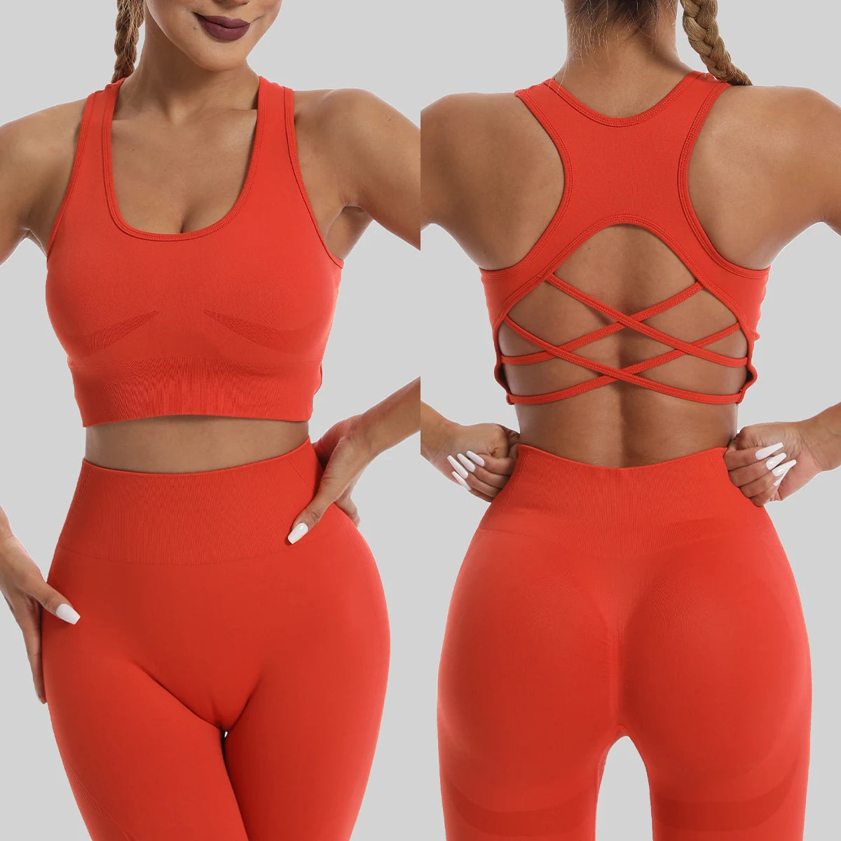 Seamless High Waist Leggings & Sports Bra Set – Women's Yoga, Gym, Workout Tracksuit Outfit