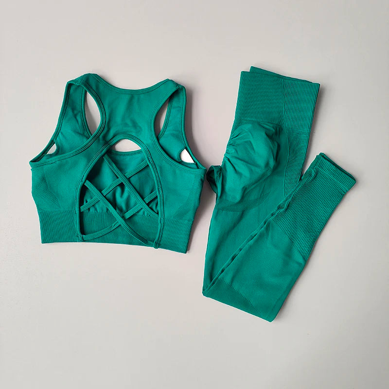 Seamless High Waist Leggings & Sports Bra Set – Women's Yoga, Gym, Workout Tracksuit Outfit