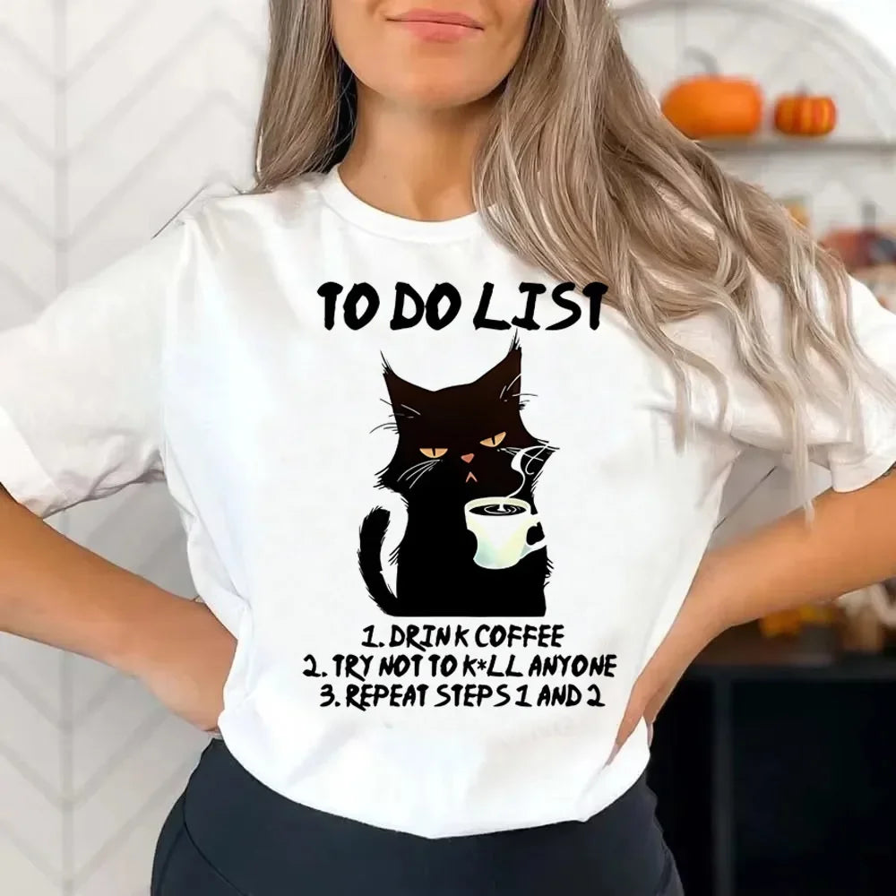 Funny Cat Graphic T-Shirt – Vintage Y2K Korean Aesthetic, Colorful Grunge Tee for Teens
