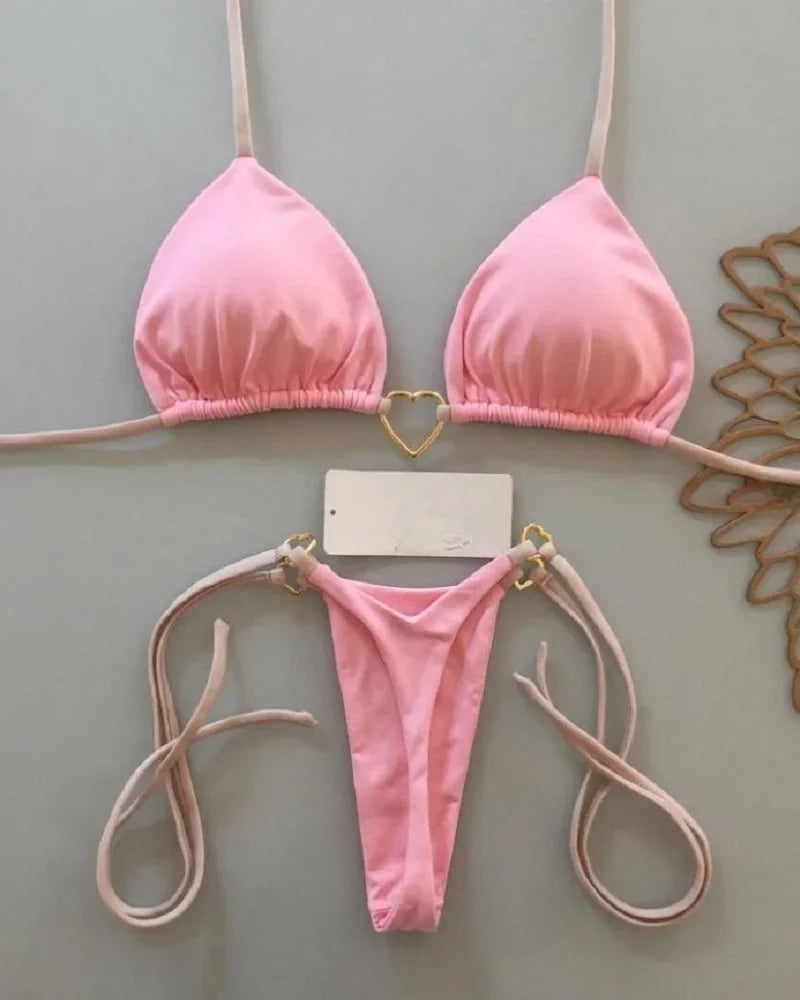 Sexy Halter Bikini Set – Solid Color, Triangle Thong Brazilian Swimsuit, Two-Piece Swimwear